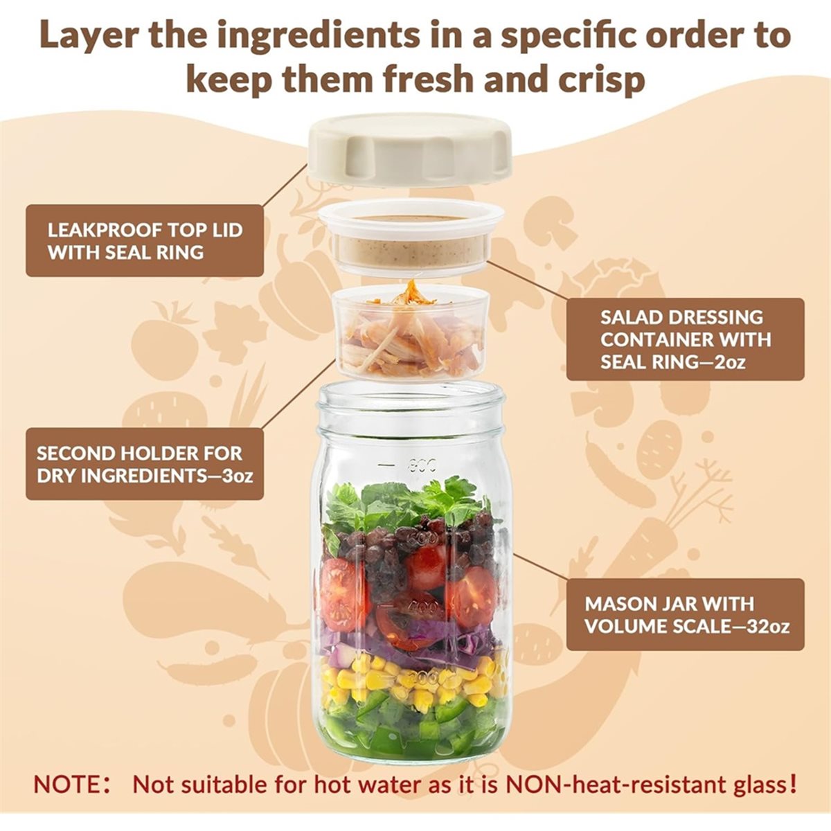 Meal Prep Glass - A67T NUOVO Set di 4 Barattoli